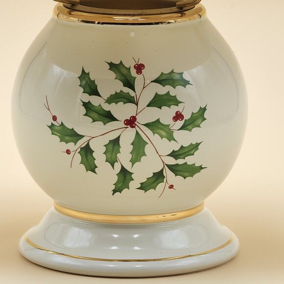 Lenox Holiday Candle Lamp Holly Berry Tealight Votive w/ Shade Original Box - Picture 5 of 10